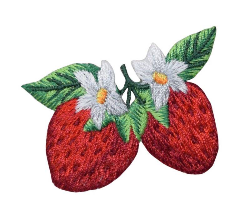 Doppel Erdbeere, Zwei Erdbeeren, Weiße Blüten, Obst, Nahrung, Gestickter Aufnäher, Eisen Auf Patch von WholesaleApplique