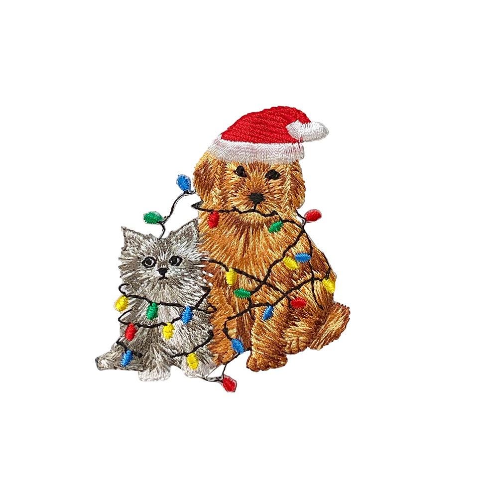 Gestickter Weihnachtswelpe Und Kätzchen Aufnäher Zum Aufbügeln von WholesaleApplique
