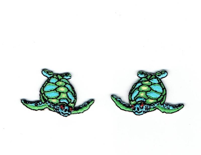 Kleine Mini Meeresschildkröte - Nach Rechts Oder Links Schauend Blau Und Grün Applikation Zum Aufbügeln von WholesaleApplique