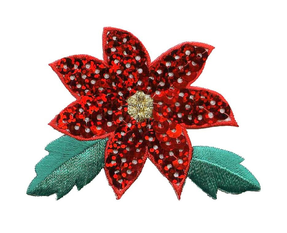 Weihnachten - Pailletten Rote Weihnachtsstern Blume Aufnäher Zum Aufbügeln 1113725 von WholesaleApplique
