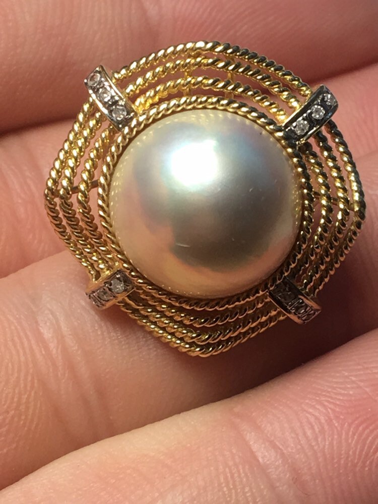 14K Gold Perle Und Diamant Ring Größe 6, 5 von WholesaleRocksDotBIZ