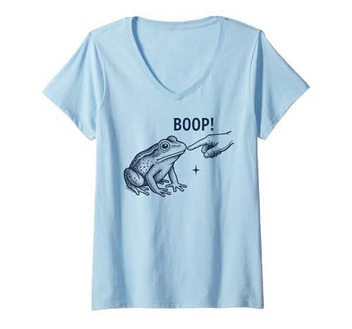 Damen Lustiger Frosch Boop Nose Touch Retro Meme T-Shirt mit V-Ausschnitt Damen Lustiger Frosch Boop Nose Touch Retro Meme T-Shirt mit V-Ausschnitt von Wholesome Animal Humor Retro Apparel