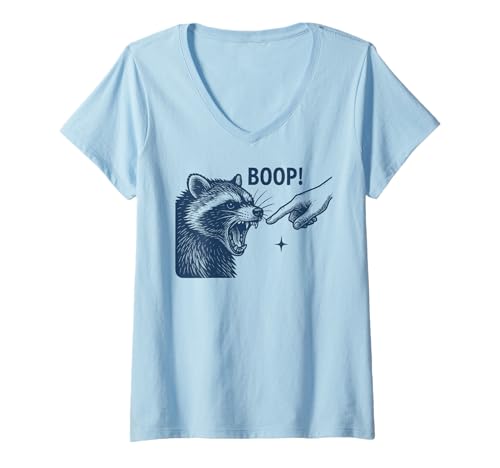 Damen Lustiger Waschbär Boop Nose Touch Retro Meme T-Shirt mit V-Ausschnitt Damen Lustiger Waschbär Boop Nose Touch Retro Meme T-Shirt mit V-Ausschnitt von Wholesome Animal Humor Retro Apparel