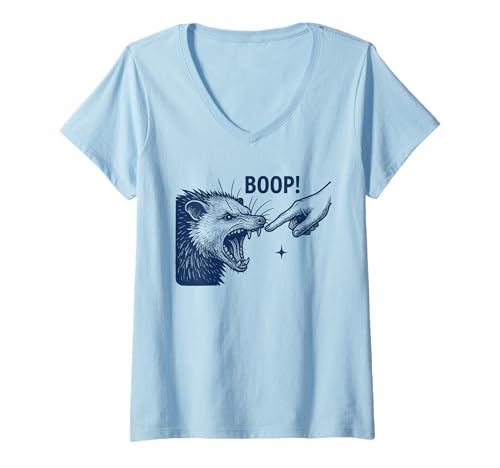 Damen Lustiges Opossum Boop Nose Touch Retro Meme T-Shirt mit V-Ausschnitt von Wholesome Animal Humor Retro Apparel