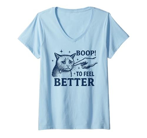 Damen Sad Cat Boop to Feel Besser Gesundes Meme T-Shirt mit V-Ausschnitt Damen Sad Cat Boop to Feel Besser Gesundes Meme T-Shirt mit V-Ausschnitt von Wholesome Animal Humor Retro Apparel