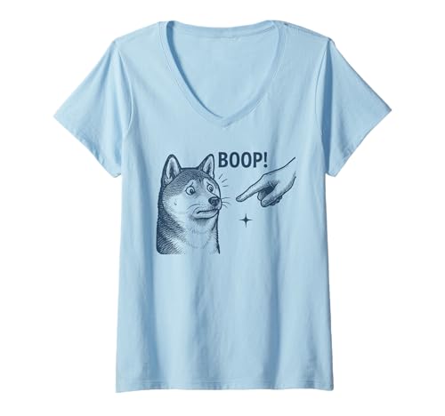 Damen Shiba Inu Boop Nose Touch Lustiges Retro-Meme T-Shirt mit V-Ausschnitt Damen Shiba Inu Boop Nose Touch Lustiges Retro-Meme T-Shirt mit V-Ausschnitt von Wholesome Animal Humor Retro Apparel