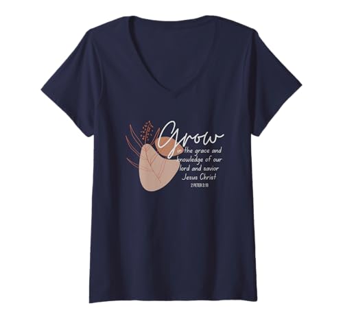 Damen 2 Peter 3:18 Wachst in der Gnade und Erkenntnis unseres Herrn T-Shirt mit V-Ausschnitt von WholesomePrints
