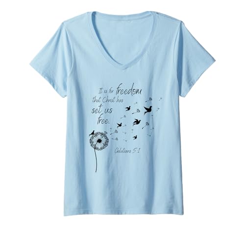 Damen Christus hat Uns für die Freiheit befreit Galater 5:1 T-Shirt mit V-Ausschnitt von WholesomePrints