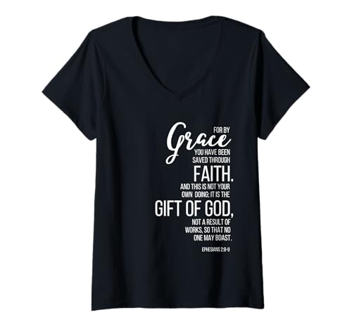 Damen Epheser 2:8-9 By Grace You Have Been Saved Through Faith T-Shirt mit V-Ausschnitt Damen Epheser 2:8-9 By Grace You Have Been Saved Through Faith T-Shirt mit V-Ausschnitt von WholesomePrints