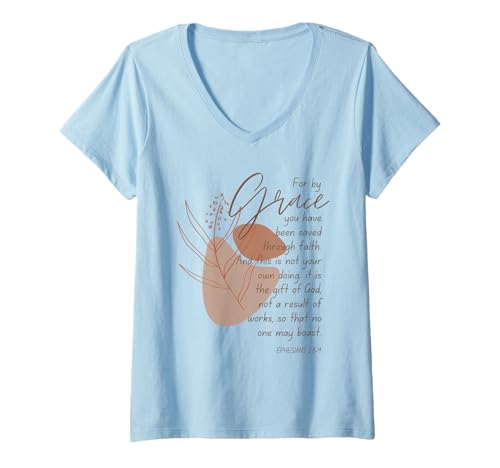 Damen Epheser 2:8-9 By Grace You Have Been Saved Through Faith T-Shirt mit V-Ausschnitt Damen Epheser 2:8-9 By Grace You Have Been Saved Through Faith T-Shirt mit V-Ausschnitt von WholesomePrints