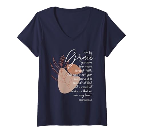 Damen Epheser 2:8-9 By Grace You Have Been Saved Through Faith T-Shirt mit V-Ausschnitt Damen Epheser 2:8-9 By Grace You Have Been Saved Through Faith T-Shirt mit V-Ausschnitt von WholesomePrints