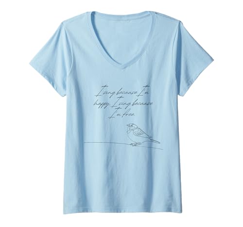 Damen Ich Singe Weil ich glücklich Bin Ich Singe Weil ich Free Sparrow Bin T-Shirt mit V-Ausschnitt von WholesomePrints