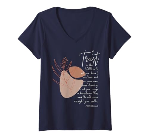 Damen Sprüche 3:5-6 Trust In Lord Scripture With All Your Heart T-Shirt mit V-Ausschnitt Damen Sprüche 3:5-6 Trust In Lord Scripture With All Your Heart T-Shirt mit V-Ausschnitt von WholesomePrints