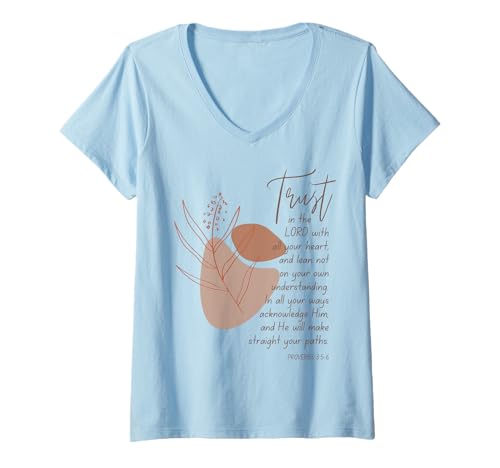 Damen Sprüche 3:5-6 Trust In Lord Scripture With All Your Heart T-Shirt mit V-Ausschnitt Damen Sprüche 3:5-6 Trust In Lord Scripture With All Your Heart T-Shirt mit V-Ausschnitt von WholesomePrints