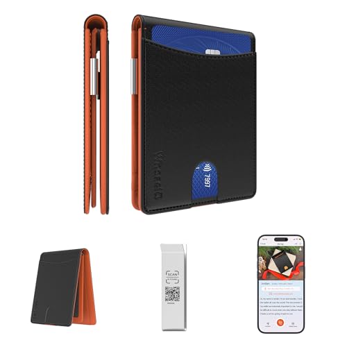 Herren RFID Blocking Bifold Wallet Slim Minimalist Front Pocket Wallet mit Anti-Verlust-QR-Code Geldklammer 11+ Kartenfächer 2 Clear ID Fenster Herren Kreditkartenetui mit Geschenkbox, schwarz / von WhoseID