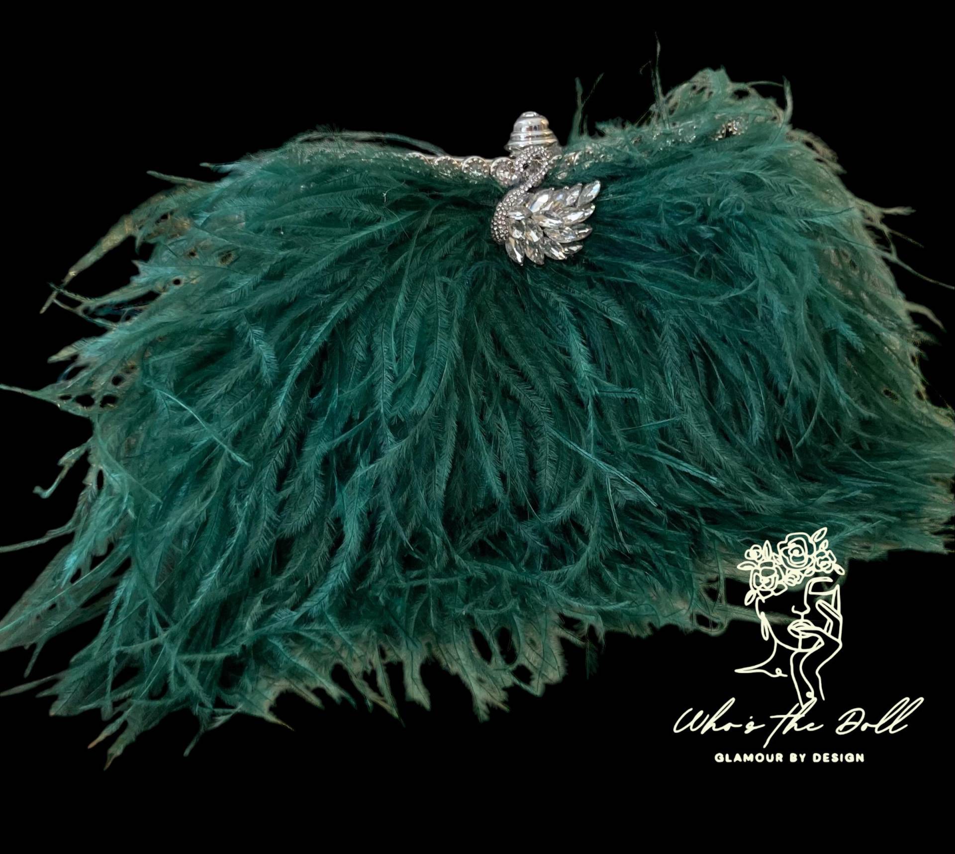 Smaragd Luxus Schwan Stil Grün Straußenfeder Gatsby Handtasche, Hochzeit Kristall Tasche, Abendtasche Smaragd Luxus Schwan Stil Grün Straußenfeder Gatsby Handtasche, Hochzeit Kristall Tasche, Abendtasche von WhostheDoll