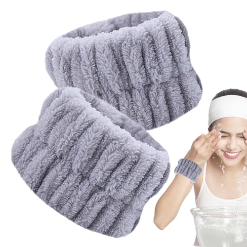 Whrcy Gesichtswasch-Armbänder | 2 Stück saugfähige Korallenvlies-Handgelenk-Gesichtswaschbänder,Elastische Handgelenkhandtücher zum Waschen des Gesichts, flauschige Haargummis für Frauen, von Whrcy