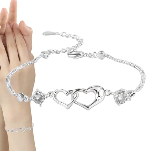 Whrcy Herz Ketten Armband - Verstellbarer Herz-Anhänger Armreif - Geschenk für Mädchen Frauen Geburtstag Oma Brautjungfer Muttertag Weihnachten Abschluss von Whrcy