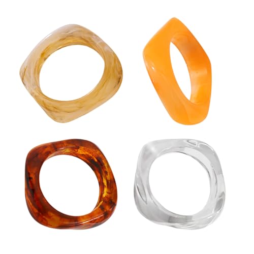 Whrcy Massiv Armbänder | 4 Stück Retro-Stil Kunstharz Unregelmäßige Armreifen | Farbige Ästhetische Geometrische Manschetten Armbänder für Urlaub Alltag Freizeit Mode Partys von Whrcy
