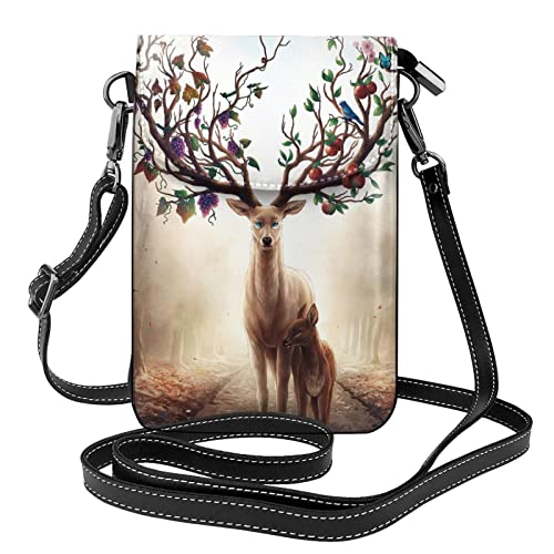 Daisy Kleine Umhängetasche für Damen, Handytasche für Handy, Umhängetasche, Geldbörse, Handtasche, Leder Umhängetasche, Tier Hirsch Giraffe Vogelkunst, Einheitsgröße von Whuanlo