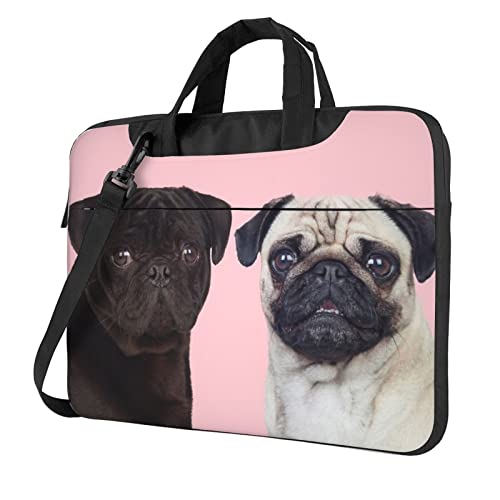 Lustige Tier-Mops-Hunde-Laptoptasche 33-39,6 cm, Laptoptasche Sleeve Computer Aktentasche mit Schultergurt für Damen und Herren, Schwarz , 40 cm von Whuanlo