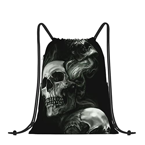 Schwarz und Weiß Totenkopf Kordelzug Tasche für Männer und Frauen, Turnbeutel, wasserdichte Strandtasche mit Tasche für Fitnessstudio, Einkaufen, Sport, Yoga, Schwarz-Weißer Totenkopf, One size von Whuanlo