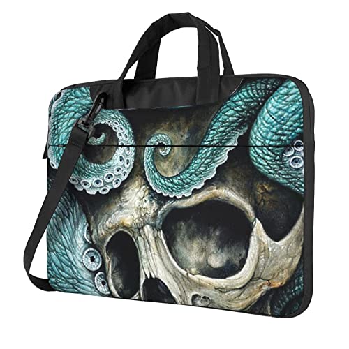 Skull Octopus Art Laptoptasche 13-15,6 Zoll, Laptoptasche Sleeve Computer Aktentasche mit Schultergurt für Damen und Herren, Schwarz , 40 cm von Whuanlo