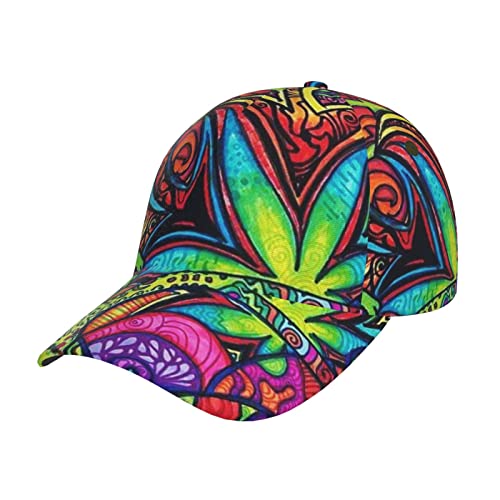 Tier Lustig Kuh Kopf Schwarz Weiß Baseball Cap Verstellbar Trucker Hut Sonnenhut Outdoor Hut Cap Unisex, Mehrfarbige Marihuana-Blatt-Unkrautkunst, One size von Whuanlo