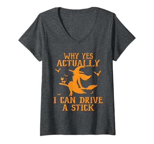 Damen Yes Actually I Can Drive A Stick Halloween-Kostüm T-Shirt mit V-Ausschnitt Damen Yes Actually I Can Drive A Stick Halloween-Kostüm T-Shirt mit V-Ausschnitt von Why Yes I Can Drive A Stick - Halloween Costume
