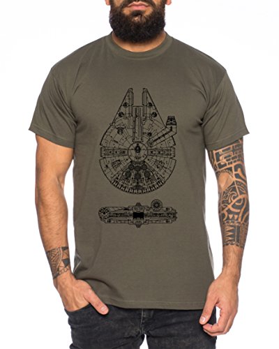 Falcon Line Herren T-Shirt Millennium Blaupause Blueprint falkon, Farbe:Khaki;Größe:XXL von WhyKiki
