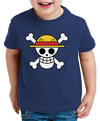 Logo Pirat Kinder T-Shirt Ruffy Zoro One Nami Lysop Piece Portgas D., Farbe:Dunkelblau;Kinder T-Shirt Größe:98/104 von WhyKiki