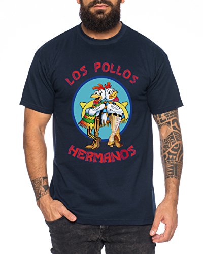 Los Pollos Herren T-Shirt Hermanos Bad Heisenberg Breaking, Farbe:Dunkelblau;Größe:XXL von WhyKiki
