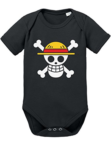 WhyKiki Ruffy Straw Hat Logo Baby Strampler Body Luffy Ruffy One Monkey Anime Piece Zoro, Farbe:Schwarz;Größe:80 von WhyKiki
