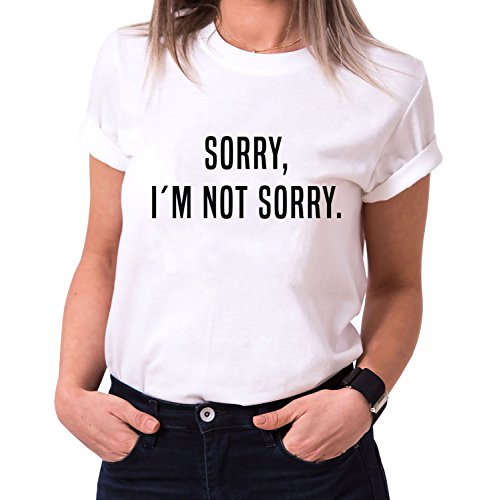 Sorry I´M NOT Sorry Trendiges Damen T-Shirt Girlie Kurzarm Baumwolle mit Druck, Farbe:Weiß;Größe:M von WhyKiki