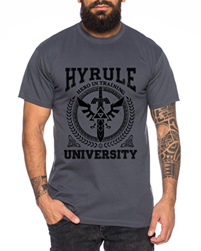 University of Hyrule Herren T-Shirt link Wappen Gamer SNES Ocarina, Farbe:Dunkelgrau;Größe:L von WhyKiki
