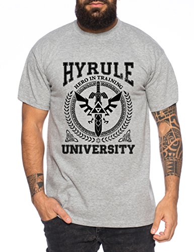 University of Hyrule Herren T-Shirt link Wappen Gamer SNES Ocarina, Farbe:Dunkelgrau Meliert;Größe:L von WhyKiki