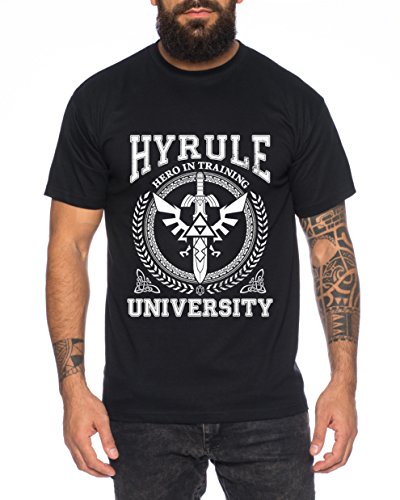 University of Hyrule Herren T-Shirt link Wappen Gamer SNES Ocarina, Farbe:Schwarz;Größe:4XL von WhyKiki
