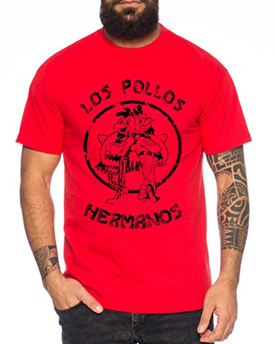 Used Look Los Pollos Herren T-Shirt Heisenberg Hermanos Bad Mr White Breaking, Farbe:Rot;Größe:M von Tee Kiki