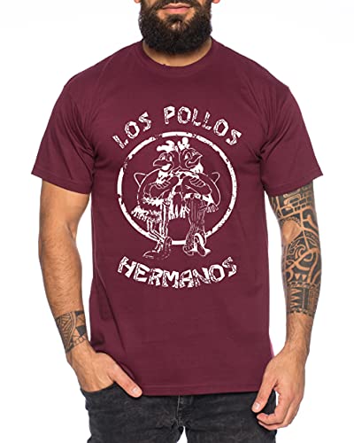 Used Look Los Pollos Herren T-Shirt Heisenberg Hermanos Bad Mr White Breaking, Farbe:Weinrot;Größe:M von Tee Kiki