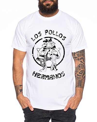 Used Look Los Pollos Herren T-Shirt Heisenberg Hermanos Bad Mr White Breaking, Farbe:Weiss;Größe:4XL von Tee Kiki