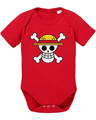 WhyKiki Ruffy Straw Hat Logo Baby Strampler Body Luffy Ruffy One Monkey Anime Piece Zoro, Farbe:Rot;Größe:68 von WhyKiki