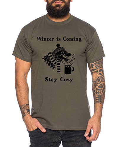 Winter is Coming Stay Cosy Thrones Herren T-Shirt Nerd of Game, Farbe:Khaki;Größe:XL von WhyKiki