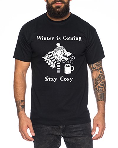 Winter is Coming Stay Cosy Thrones Herren T-Shirt Nerd of Game, Farbe:Schwarz;Größe:L von WhyKiki