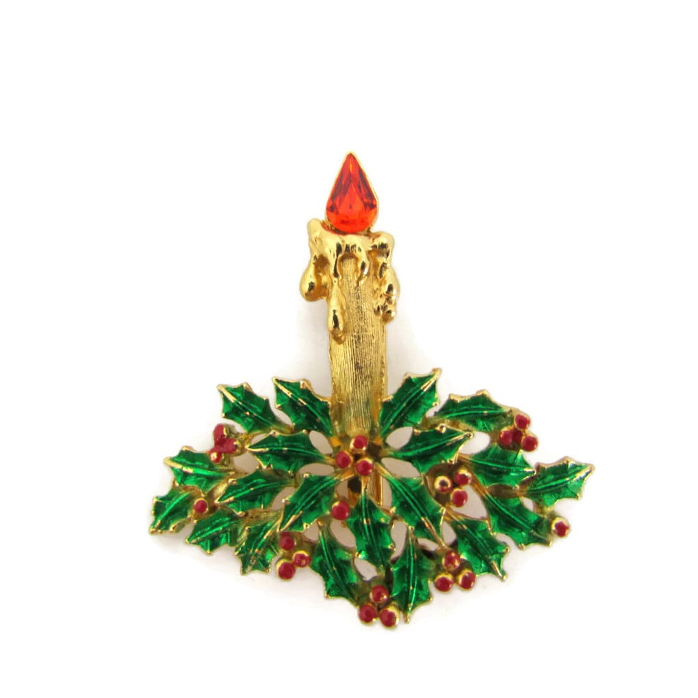 Antike Weihnachtsanstecknadel Von Jonette Company J.j. Kerzenhalter Brosche, Urlaub Pin, Weihnachtsschmuck, Vintage Schmuck, Antique Christmas von WhyWeLoveThePast