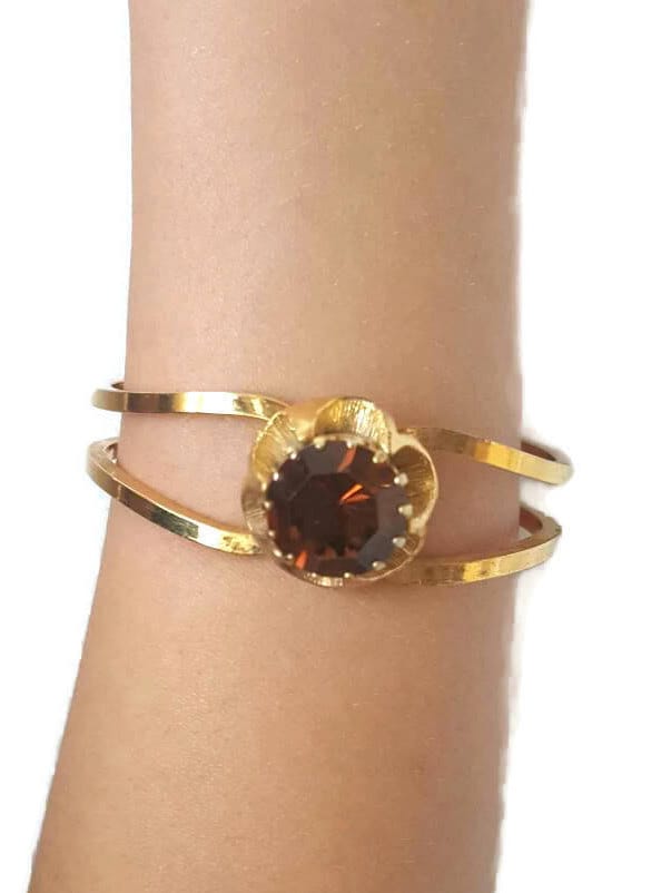 Clamper Armband Vintage Amber Rhinestone Bangle Frauen Gold Hinged Bangle, Cuff Armbänder, Chunky Armbänder von WhyWeLoveThePast