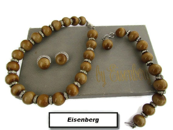Eisenberg Schmuck Set, Parure Authentisch 1970Er Jahre Schmuck, Sammler Geschenk Perlen, Halskette, Armband, Ohrringe, Braun von WhyWeLoveThePast