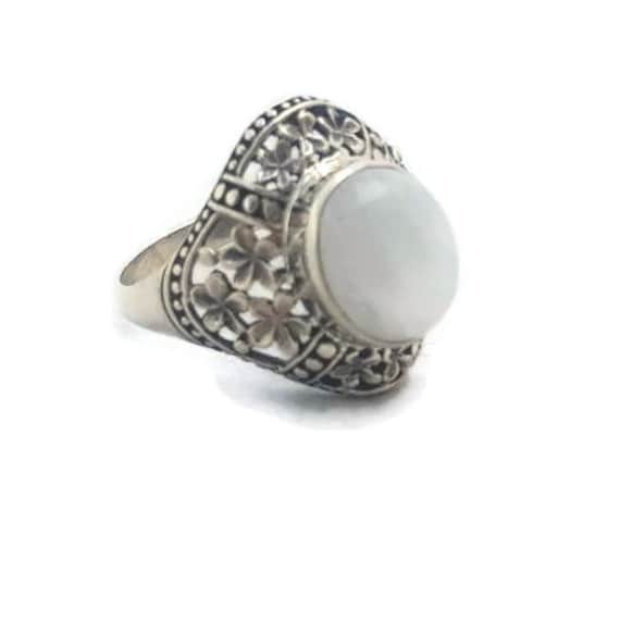 Übergroße Edwardian Mondstein Ring Sterling Silber Antike Ringe Größe 11 Für Frauen von WhyWeLoveThePast