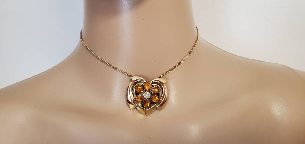 Vintage Brosche Anhänger Halskette Louis Stern Vergoldet Herz Vintage, Antike Broschen Für Halskette, Antiker Schmuck von WhyWeLoveThePast