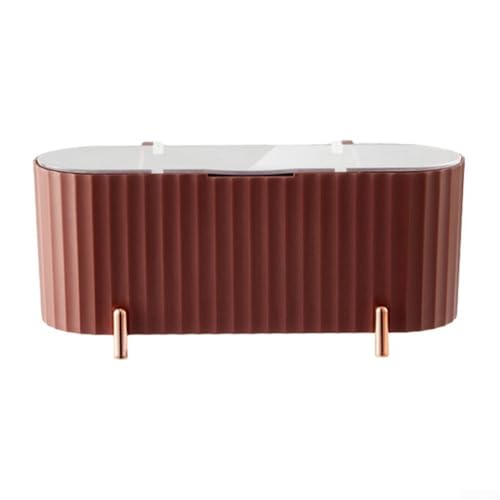 Whychstore Leicht zugänglicher Schreibtisch-Kosmetik-Organizer mit transparentem Deckel und verstellbaren Fächern, perfekt für Ihre täglichen Gebrauchsgegenstände, Rot von Whychstore