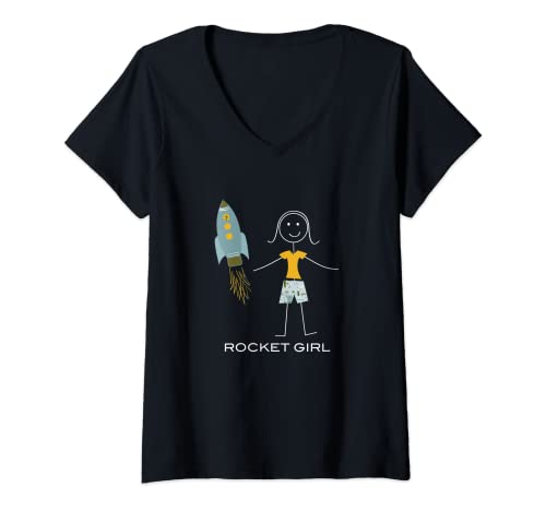 Damen Lustige Damen Rakete Girl Space T-Shirt mit V-Ausschnitt von Whyitsme Design